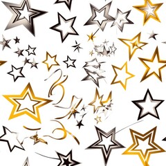 Obraz premium A seamless pattern of gold and silver stars on a white background.