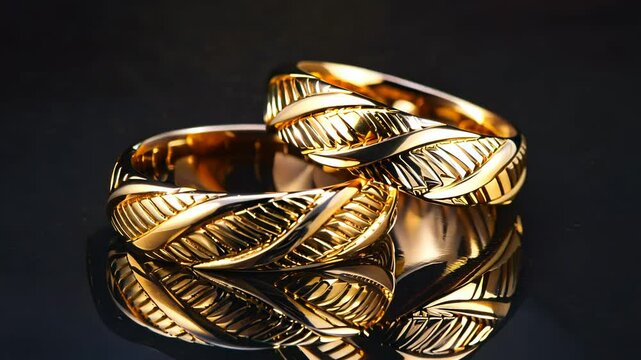 Two gold wedding rings with patterns