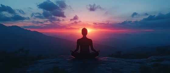 Obraz premium Serene Silhouette of a Meditative Figure at Sunset