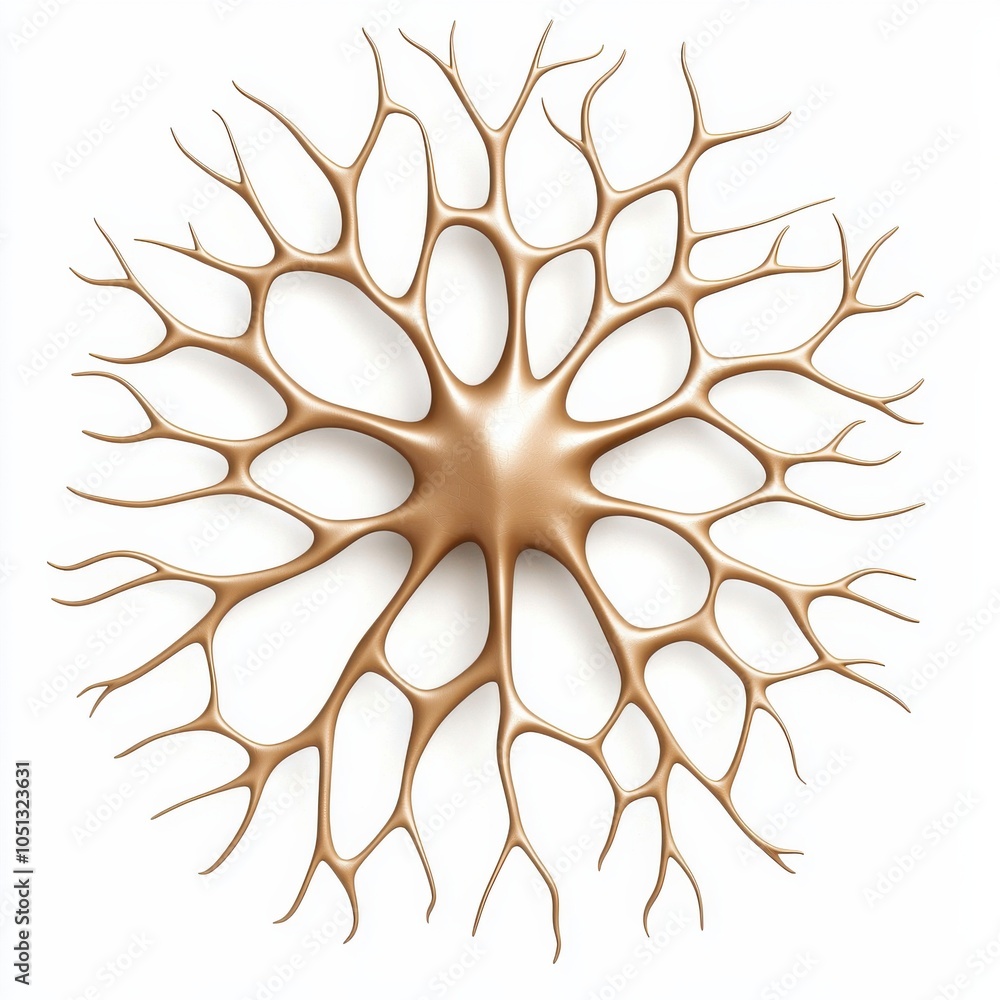 Poster an intricate, tree-like structure resembling a neuron, showcasing a central body with numerous branc
