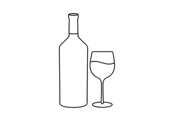 Elegant Wine Glass and Bottle – Continuous Line Art Illustration