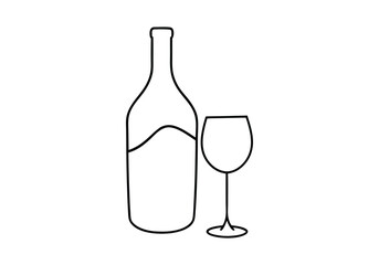 Elegant Wine Glass and Bottle – Continuous Line Art Illustration