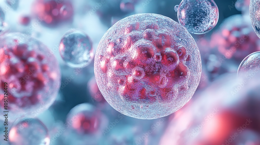 Poster abstract 3d render of cells floating in a liquid.