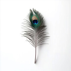 Obraz premium Captivating Peacock Feather on White Background in High Detail