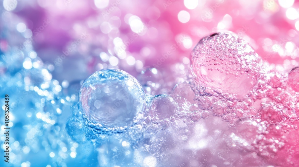 Poster abstract background of iridescent bubbles with a blurred, bokeh effect.