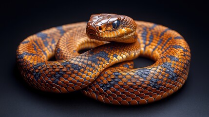 Obraz premium A vividly detailed snake coiled on a dark background.
