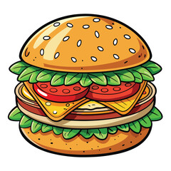 Delicious Tofu Burger on White Background Vector with Fresh Ingredients and Appetizing Presentation