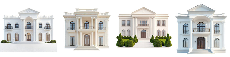 Fototapeta premium An elegant and grand neoclassical style mansion with an ornate symmetrical facade surrounded by manicured gardens and a lush landscaped property The historic