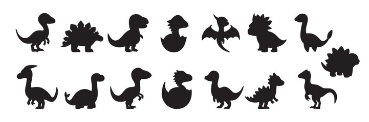 Collection of dino silhouette. Hand drawn vector art. © clelia-clelia