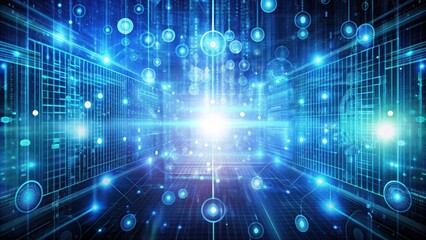 Obraz premium Abstract digital background with binary code and futuristic technology symbols, technology, digital, data