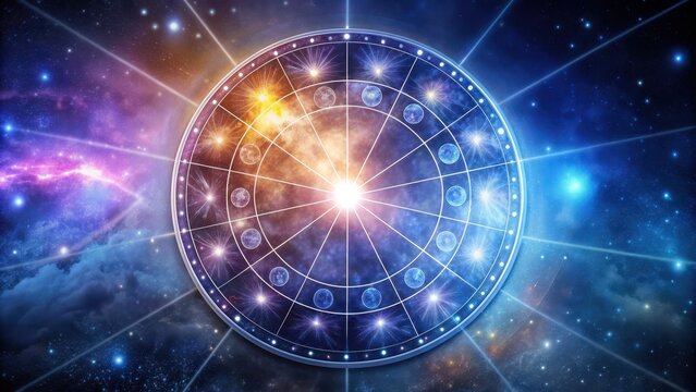 Elegant astrological natal chart with cosmic elements , astrology, birth chart, zodiac, horoscope, celestial, stars