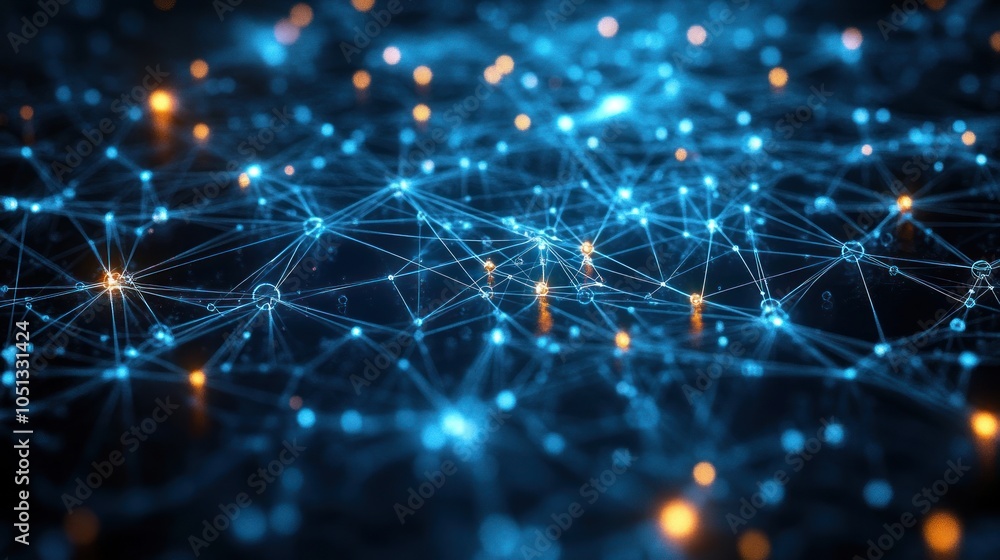 Aufkleber abstract digital network with glowing connections and nodes.