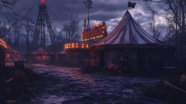 Abandoned Circus Under Gloomy Skies
