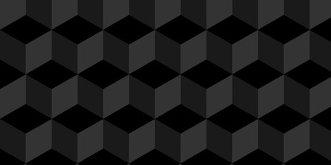 Seamless dark black geometric cube creative concept triangle overlapping overlap square technology background. geometric digital cubes fabric and wallpaper grid block texture background.