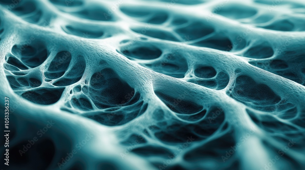 Poster abstract blue and white background of a network of interconnected lines and cells resembling a micro