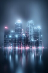 Fototapeta premium AI-controlled metropolis, digital architecture, futuristic society, neon holograms