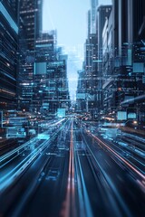 Fototapeta premium Futuristic city, AI integration, smart technology, holographic interfaces