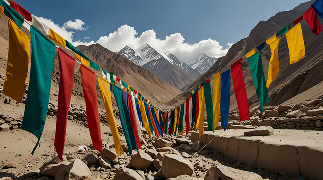 Religious Prayer flags at Lamayuru Tibe.generative.ai