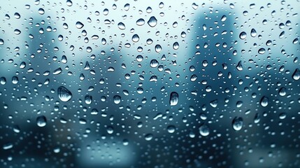 Raindrops on Windowpane with Cityscape Background
