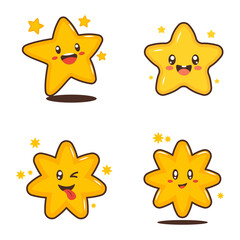 Fototapeta premium Collection of Cute Twinkling Little Star Character with Happy Expression