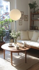 Cozy Living Room with Minimalist Decor and Flowers