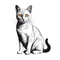 Fototapeta premium Tabby cat vector art with amber eyes in a white background