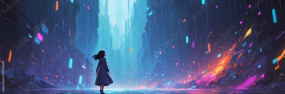 Poster binary code falling like rain over a dark sleek background