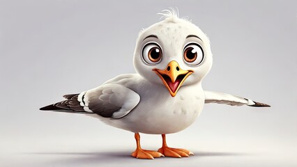 A cartoon style Seagull bird funny isolated on a white background