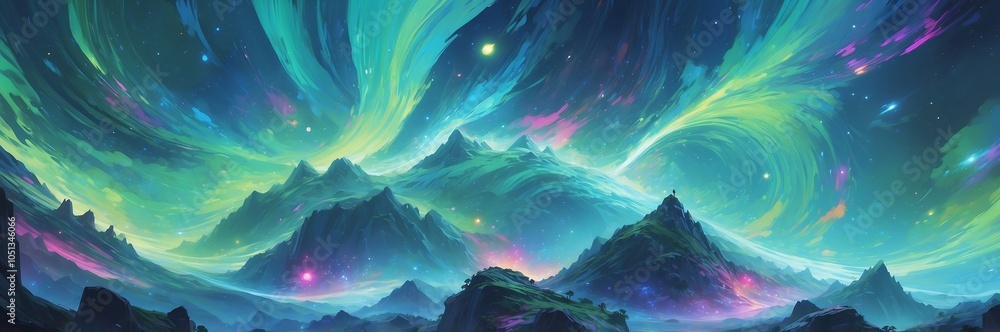 Poster blue and green holographic data streams moving through space