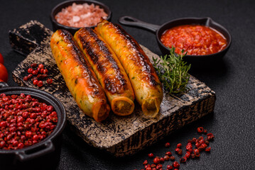 Chicken or pork sausages with salt, spices and herbs