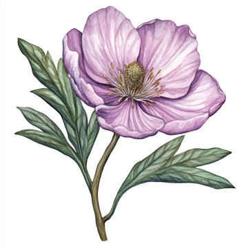 watercolor purple anemone flower on white clip art preview