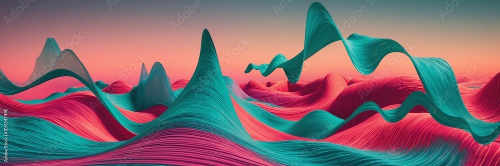 Poster digital waveforms fluctuating and transforming across the screen