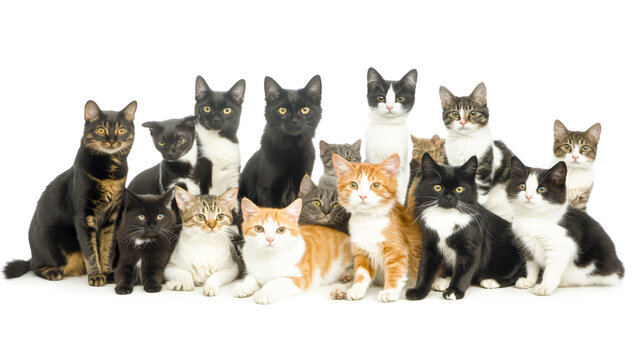Diverse Group of Cats in Studio Setting