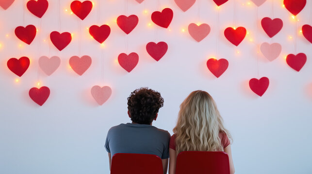ouple Embracing with Floating Hearts Around Them, Representing Deep Love and Affection in a Whimsical Setting