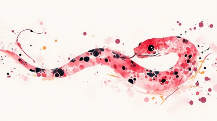 Traditional Chinese pink and white watercolor snake illustration poster background