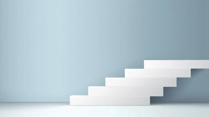 Fototapeta premium Minimalist white stairs against light blue wall create serene and modern atmosphere, perfect for inspiring change and new beginnings