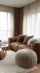 Cozy Living Room with Natural Textures and Soft Light