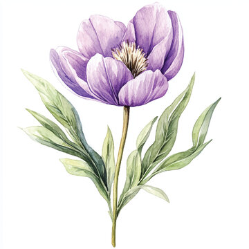 purple peony watercolor flower on white clip art preview
