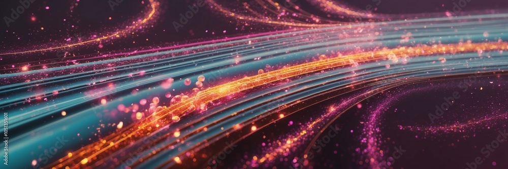Poster abstract digital ripple effect with glowing particles and lines