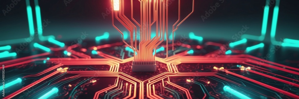 Poster glowing electric circuits forming a complex abstract network