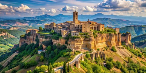 Obraz premium Panoramic view of the charming hilltop town of Civita di Bagnoregio in Italy , Italian, village