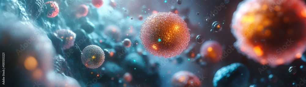 Wall mural abstract visualization of microscopic cells in a vivid and dynamic scientific environment