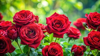 Vibrant red roses in full bloom , flowers, petals, romantic, love, passion, bouquet, garden, Valentine's Day, symbol, beautiful