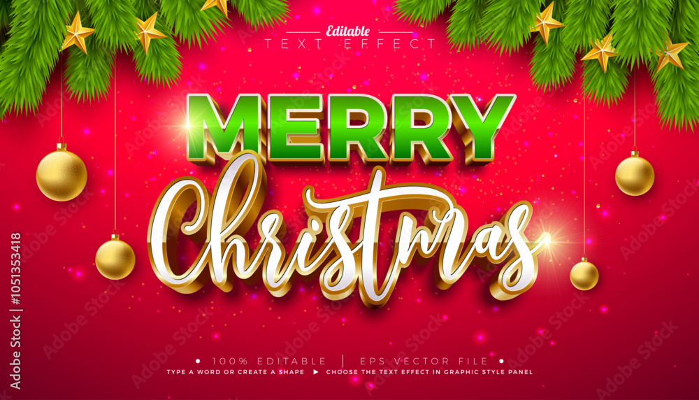 Poster merry christmas 3d text effect design. editable and scalable vector graphic style effect with white 
