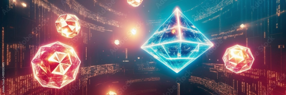Aufkleber geometric shapes made of light and data floating in a digital space