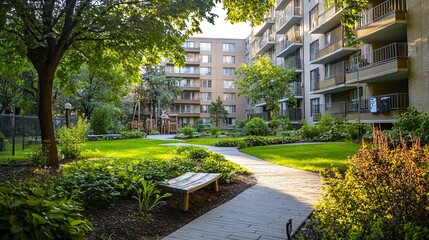 Landscaping outside the apartment building .generative ai