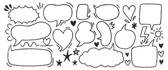 Obraz premium Set of outline speech bubble for student diary. Pastel, chalk or crayon vector illustration on a white background.