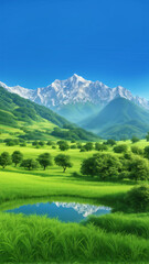 Mountains and fields