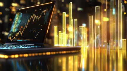 Glowing urban data graph on a digital laptop.