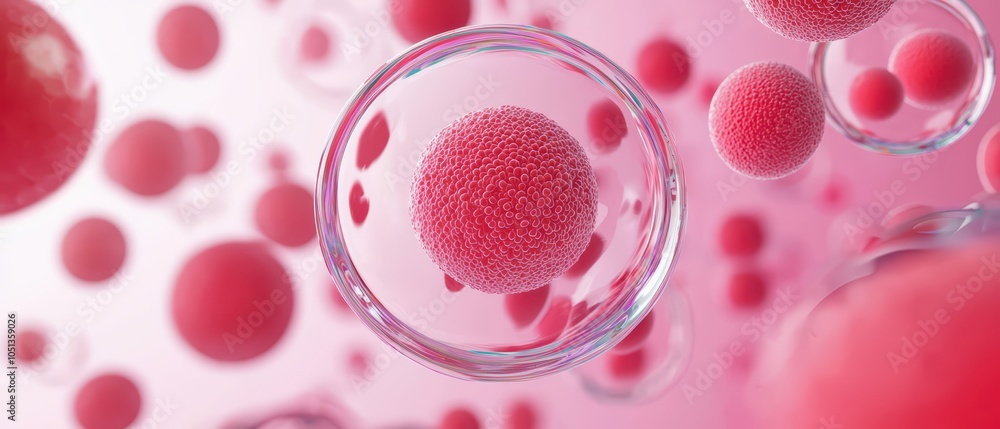 Poster abstract representation of red blood cells floating in a pink background, highlighting their structu